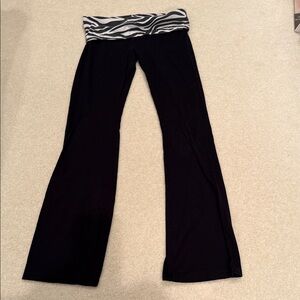 Black Low-rise Yoga Flare Pants with Zebra Print Waistband Y2K 95% Cotton